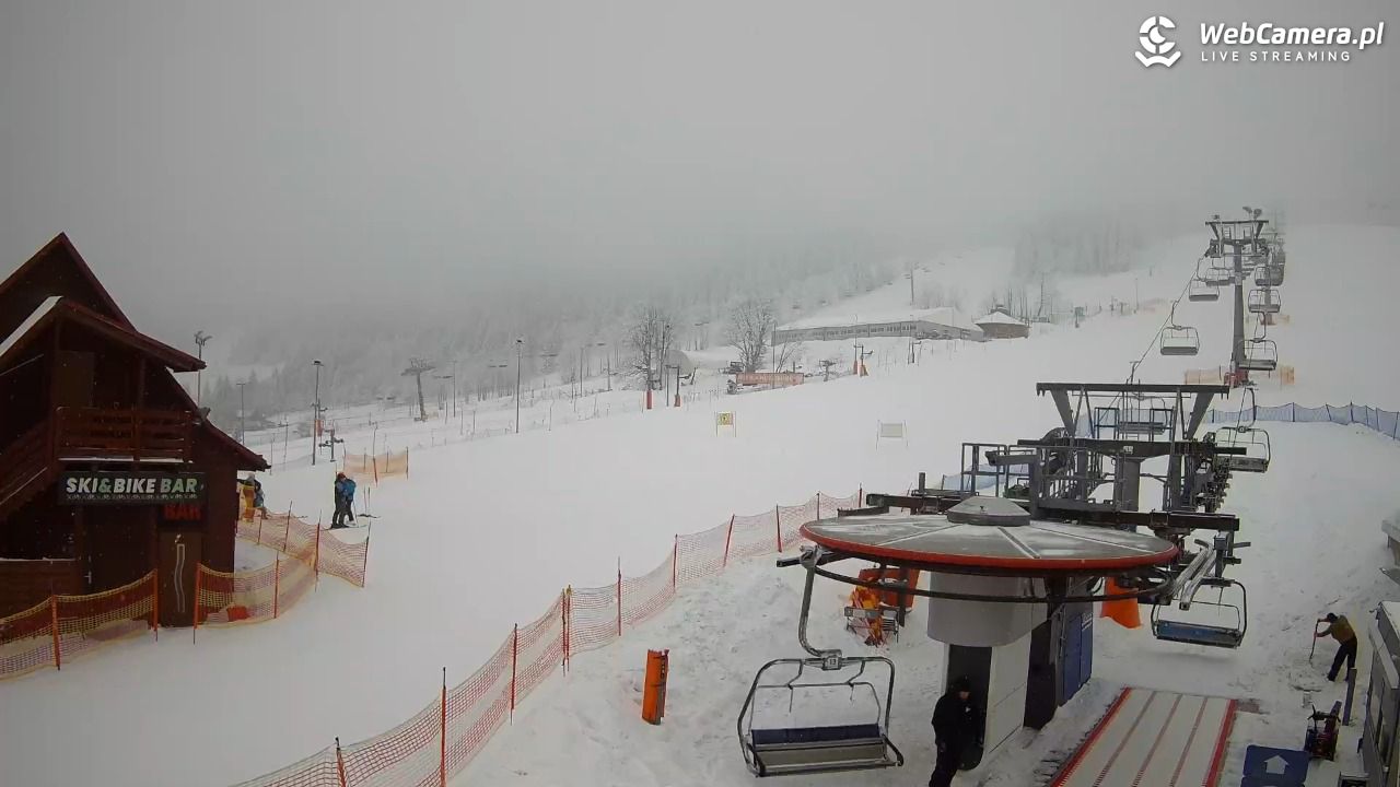 Zieleniec Sport Arena - Gryglówka - widok z dolnej stacji - 21 luty 2026, 08:55