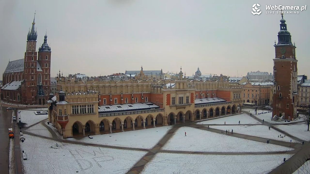 Kraków - widok na Rynek Główny - 04 luty 2026, 08:30
