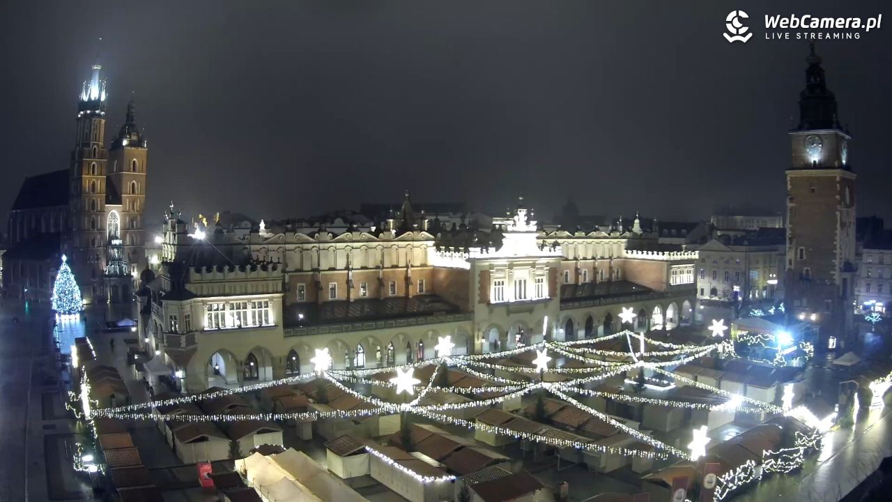 Kraków - widok na Rynek Główny - 22 grudzień 2025, 01:18