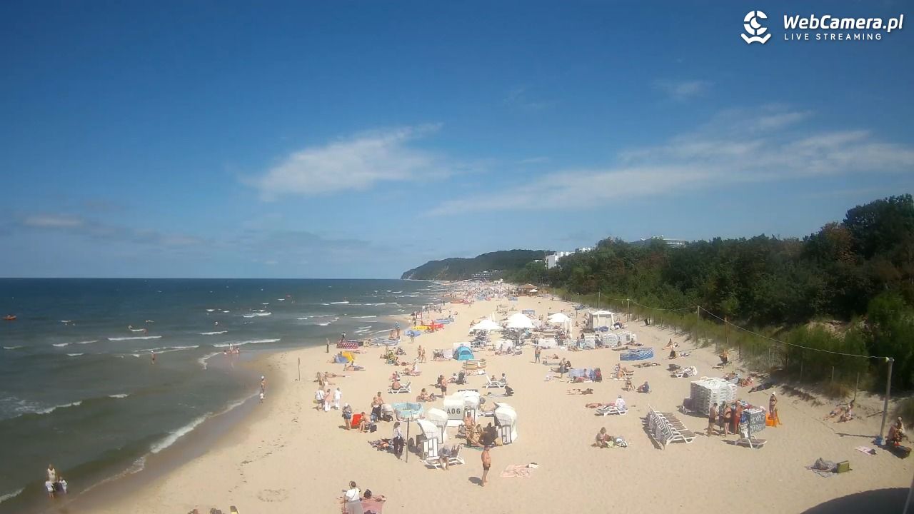 Międzyzdroje - widok na wschodnią stronę plaży - 13 lipiec 2026, 13:55